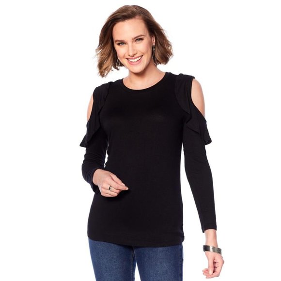 DG2 by Diane Gilman Tops - DG2 by Diane Gilman ColdShoulder Ruffle Top